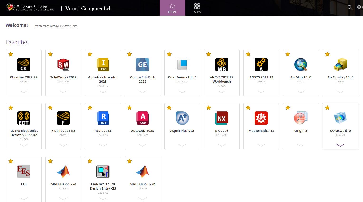 VCL apps page screenshot